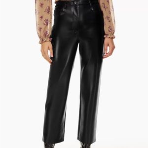Aritzia Wilfred Melina Cropped Pant Sz 12 Black High Rise Vegan Faux Leather